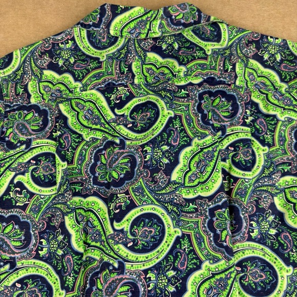 Cremieux Shirt Mens S Blue Green Paisley Linen Blend‎ Casual Button Front - Picture 5 of 11